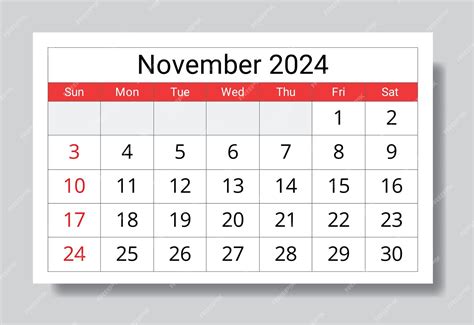 Calendario mensual en inglés de noviembre de 2024 Ilustración ...