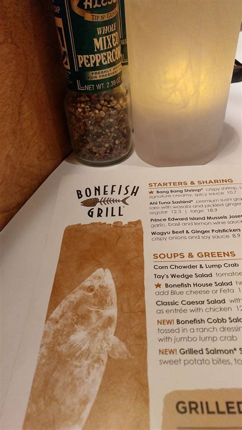 Menu at Bonefish Grill restaurant, Wichita