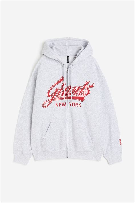 Oversized printed zip-through hoodie - Light grey marl/NFL - Ladies | H ...