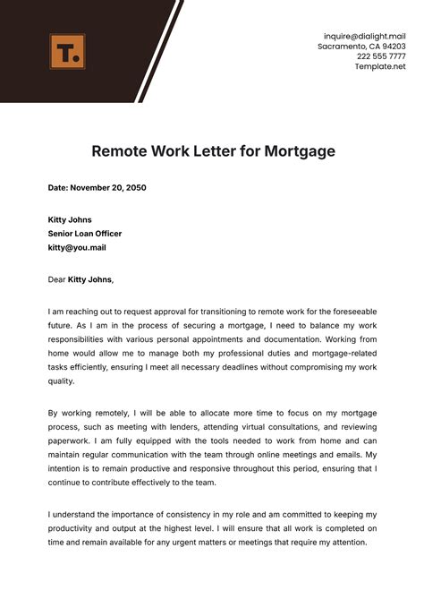 Free Remote Work Letter for Mortgage Template to Edit Online