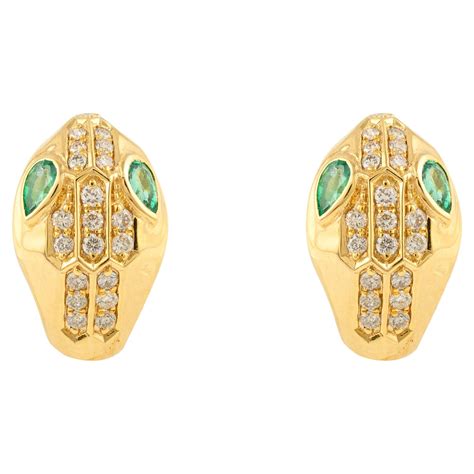 Green Emerald Diamond Halo Stud Earrings in 18k Solid Yellow Gold For ...
