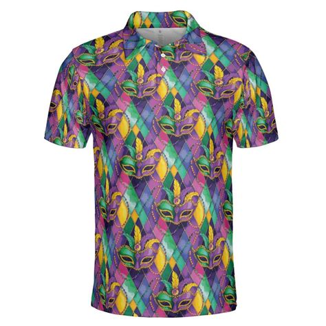 Mardi Gras Polo Shirts for Men Mask Party Moisture Wicking Short Sleeve ...