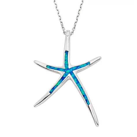 Nautica Rocks Lab-Created Blue Opal Sterling Silver Starfish Pendant ...