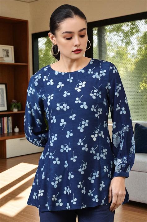 Indigo Dabu Printed Top in Lustrous Modal Satin – wforwoman