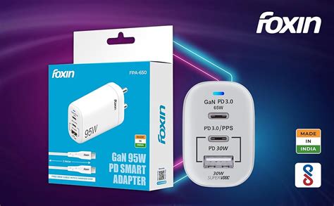 Foxin 95W GaN Fast Charging Triple Port Adapter | Dual PD Type-C & USB ...