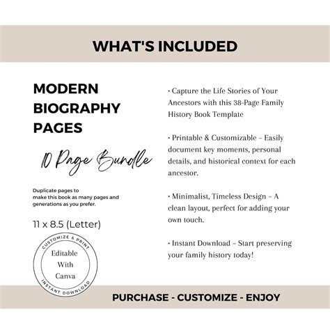 10-page Modern Biography Bundle | Family History Add-on Pages ...