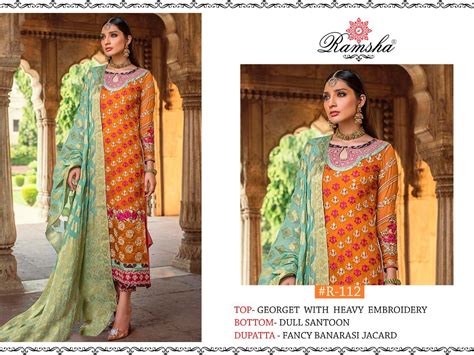 Ramsha 112 Orange Designer Dress Material For Single By Ramsha Suits ...
