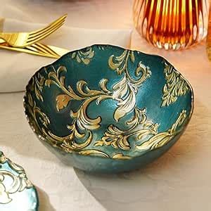 Buy PURE HOME + LIVING Set of 2 Teal Baroque Glass Serving Bowls Online ...