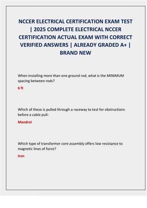 NCCER ELECTRICAL CERTIFICATION EXAM TEST | 2025 COMPLETE ELECTRICAL ...