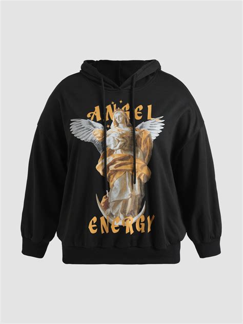 Curve & Plus Figure Letter Oversized Hoodie For Daily Casual