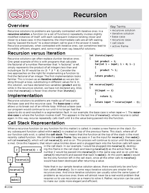 Recursion - CS © 2018 This is CS50. Recursion main() recurse(3) 3 ...