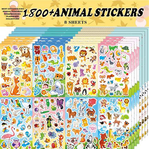 Buy Sinceroduct Animal Stickers Assortment Set, 8 Sheets (1800+ Count ...