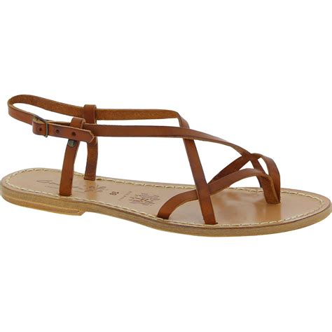 Tan flat sandals for women real leather Handmade in Italy - Artigiani ...