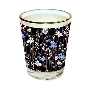 Buy Small Town Panda Multicolor Floral Design Golden Rim Shot Glass 40 ...