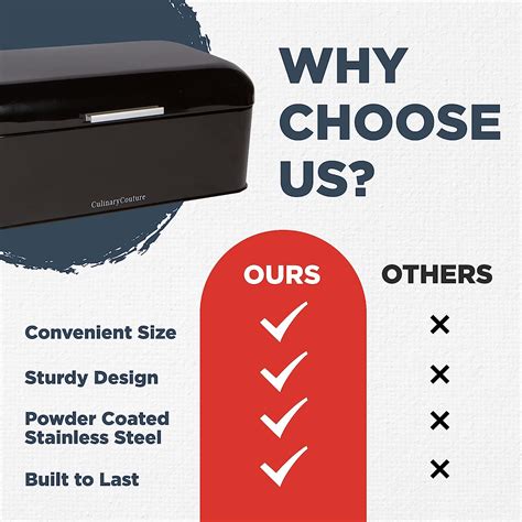 Buy Large Black Bread Box - Powder Coated Stainless Steel - Extra Large ...