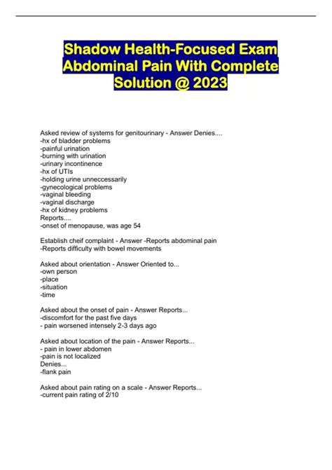 Shadow Health-Focused Exam Abdominal Pain With Complete Solution @ 2023 ...