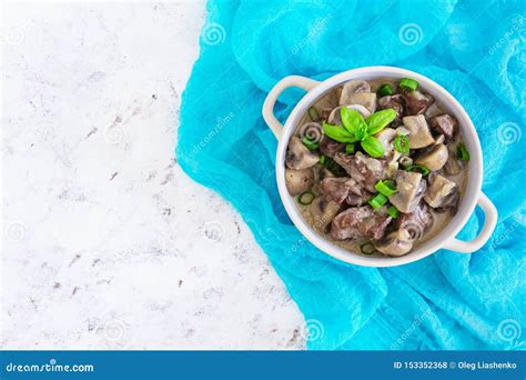 Beef Stroganoff Chicken Liver and Mushrooms on White Background Stock ...