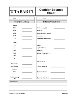 Cashier Balance Sheet Form - Tabcorp Gaming Solutions 2020-2026 - Fill ...