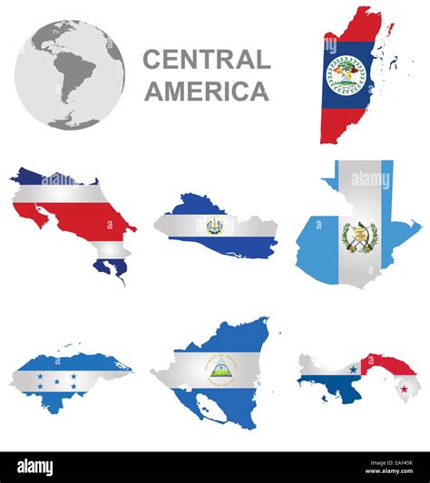 Flags of Central America collection overlaid on outline map Stock Photo - Alamy