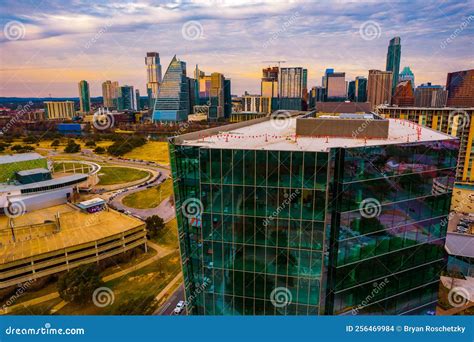 Aerial Drone View of Austin Texas at Sunset Stock Photo - Image of city ...