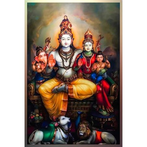 A Solemn Moment In The Shiva Parivar Painting on canvas