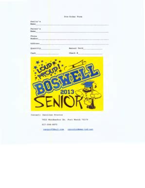 Fillable Online Pre-Order Form Senior's Name Fax Email Print - pdfFiller