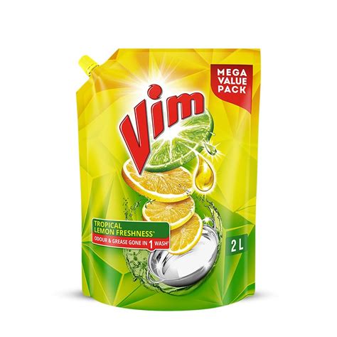 Vim Dishwash Liquid Gel Lemon Refill Pouch, 2 Ltr | Dishwash Gel ...