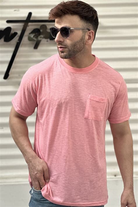 Peach Oversized Self Design Cotton Pocket T-Shirt – Gritstones