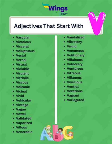 99+ Powerful Adjectives Starting With the Letter V for Students ...