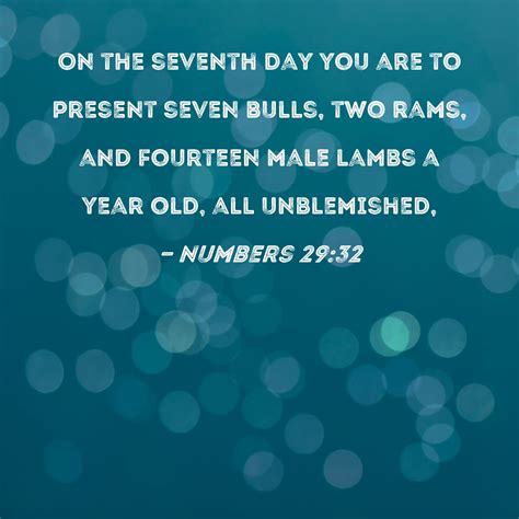 Numbers 29:32 On the seventh day you are to present seven bulls, two ...