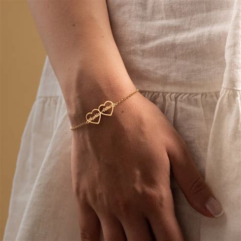 Custom Two-Name Interlocking Heart Chain Bracelet – Jeluxa