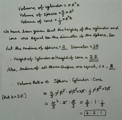 find the ratio of their volumes of cone and of a cylinder whose base ...