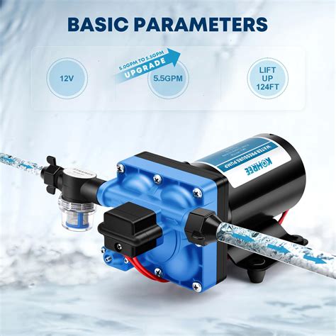 Kohree RV Fresh Water Pump 5.5 GPM | Diaphragm Self-Priming Water Pump