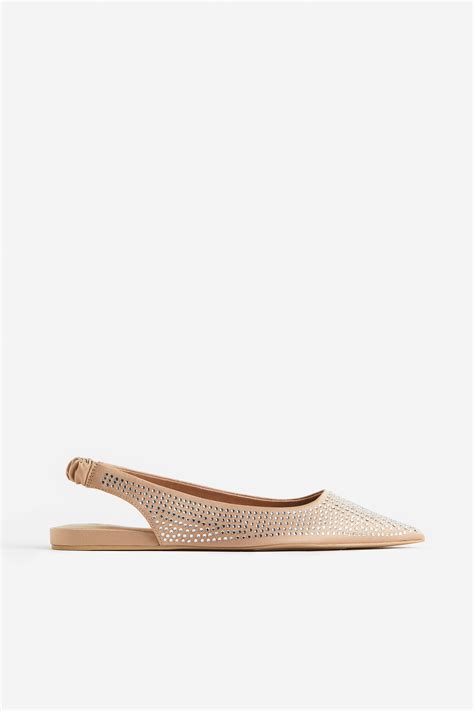Rhinestone-embellished slingbacks - Beige - Ladies | H&M IN