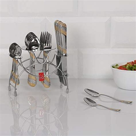 fnS 24 Karat Gold Plated Imperio 24 Pcs Cutlery Set with Stand : Amazon ...