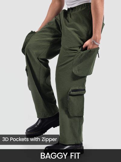 Buy Men's Olive Green 3D Pocket With Zipper Cargo Pants at Beyoung