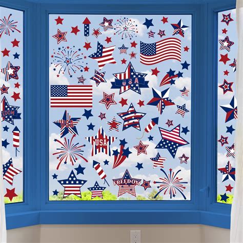 Amazon.com: Geyoga 6 Sheets 4th of July Window Clings American Flag USA ...