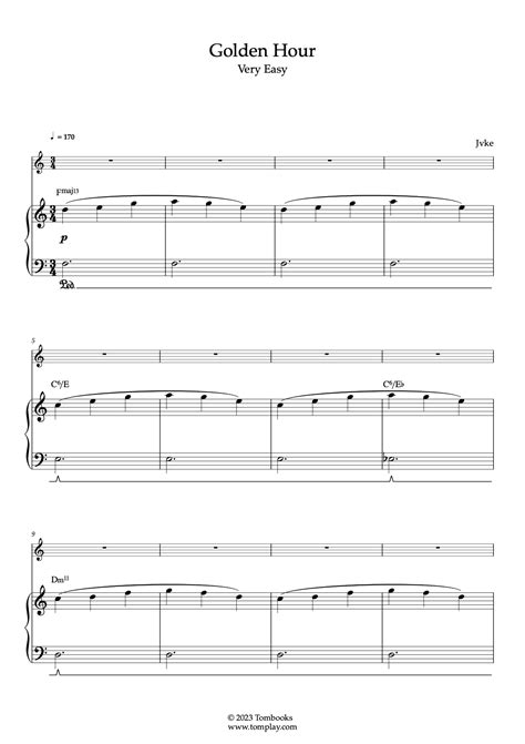 Golden Hour (niveau très facile, piano solo) (Jvke) - Partition Piano