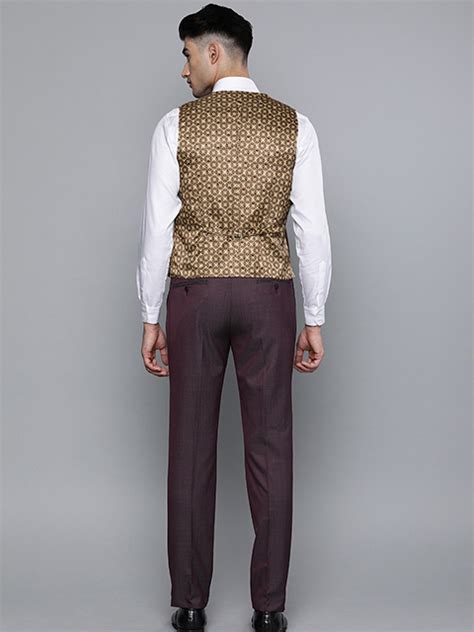 Men Brown Checked Slim Fit Single-Breasted Party Suit