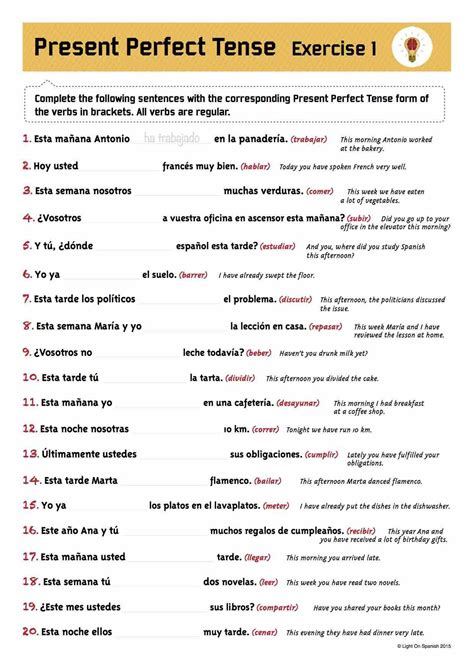 Spanish Present Perfect Tense Regular Verbs Quizzes | Present perfect ...
