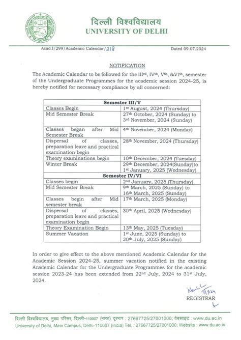 East Asian Studies, University of Delhi, Delhi. – Academic Calendar 2024-25