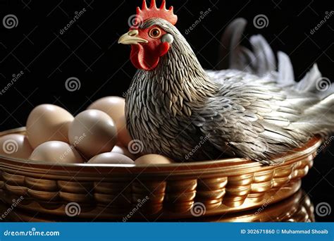 Nurturing Scene: Silver Hen Carefully Lays On Her Clutch Of Eggs. Stock ...