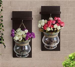 TIED RIBBONS Wall Hanging Glass Vase with Artifical Flower Bunch and ...