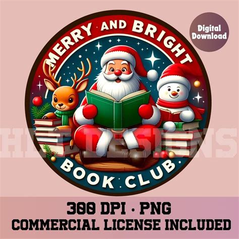Merry and Bright Book Club Png, Christmas Book Png, Reindeer Png, Book ...