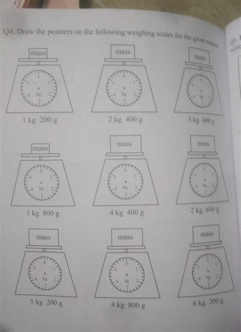 Q4. Draw the pointers on the following weighing scales for the given ...