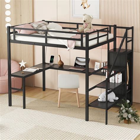 i-POOK Full XL Size Loft Bed with L-Shaped Desk and India | Ubuy