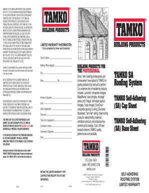 TAMKO Roofing System Limited Warranty - Blank Fillable Template | Fill ...