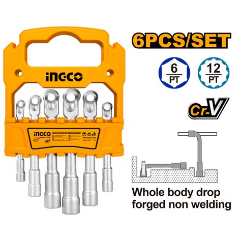 Ingco LASWT0601: L-Angled Socket Wrench Set - 6 Pcs, Sizes 7mm to 14mm ...