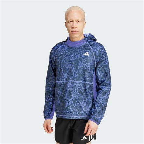 adidas Own The Run Excite Allover Print AEROREADY Hoodie - Blue ...