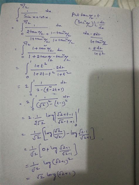 integrate {1/(sinx +cosx)} with limit from 0 to π/2 - Brainly.in